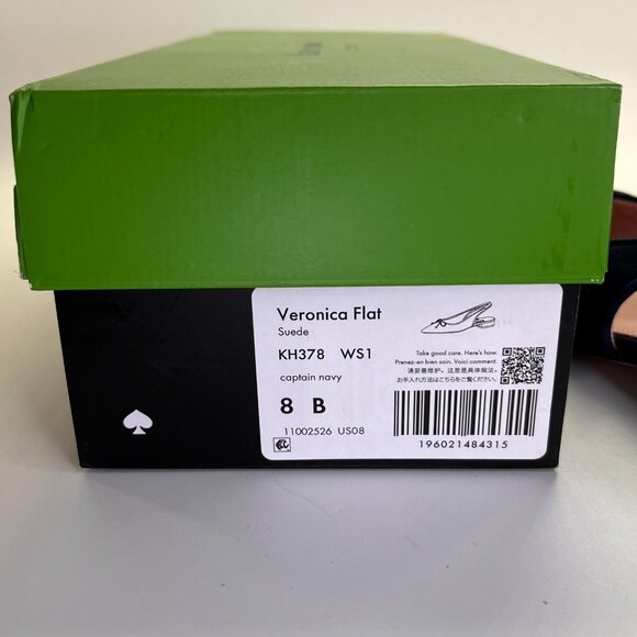 Kate Spade Veronica Flat Size 8 B Navy Suede Slingback Bow Pointed Toe Shoe - Picture 14 of 14